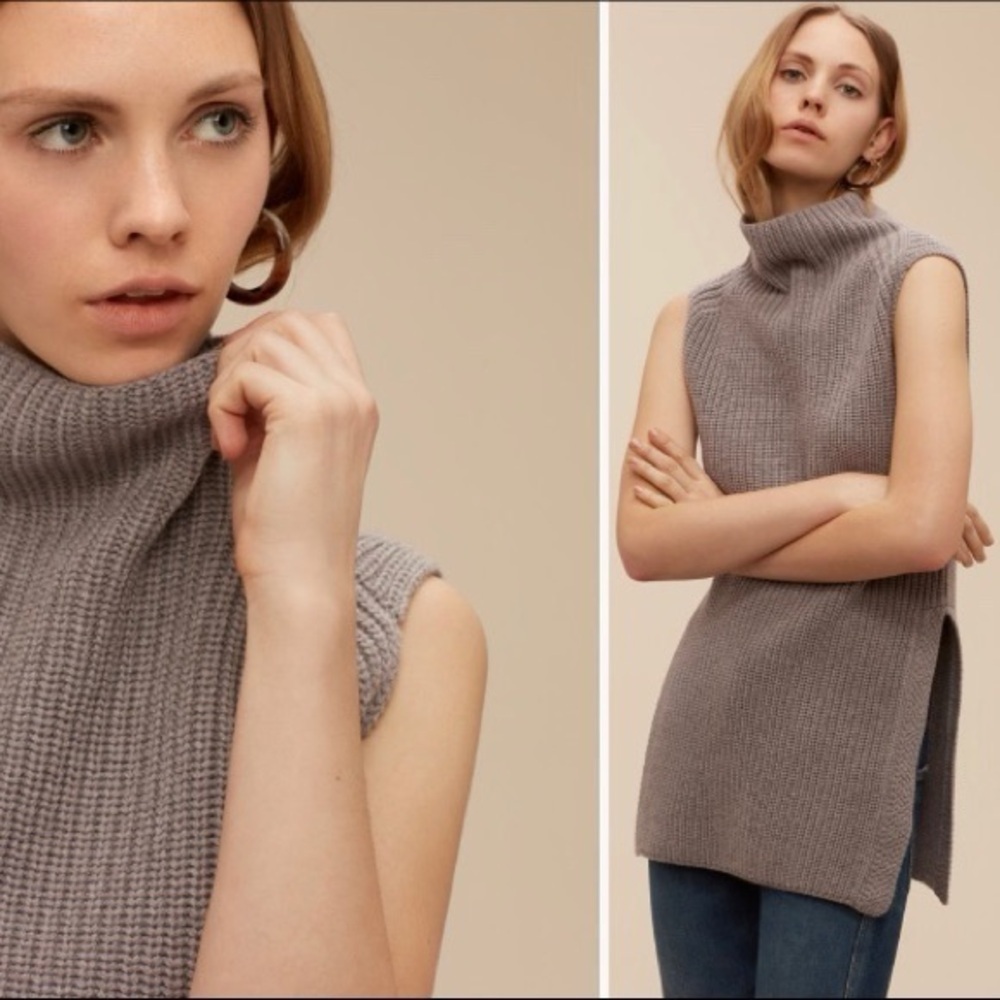 Aritzia Wilfred taupe mocha Durandal sleeveless turtleneck top - size XS - Picture 2 of 7